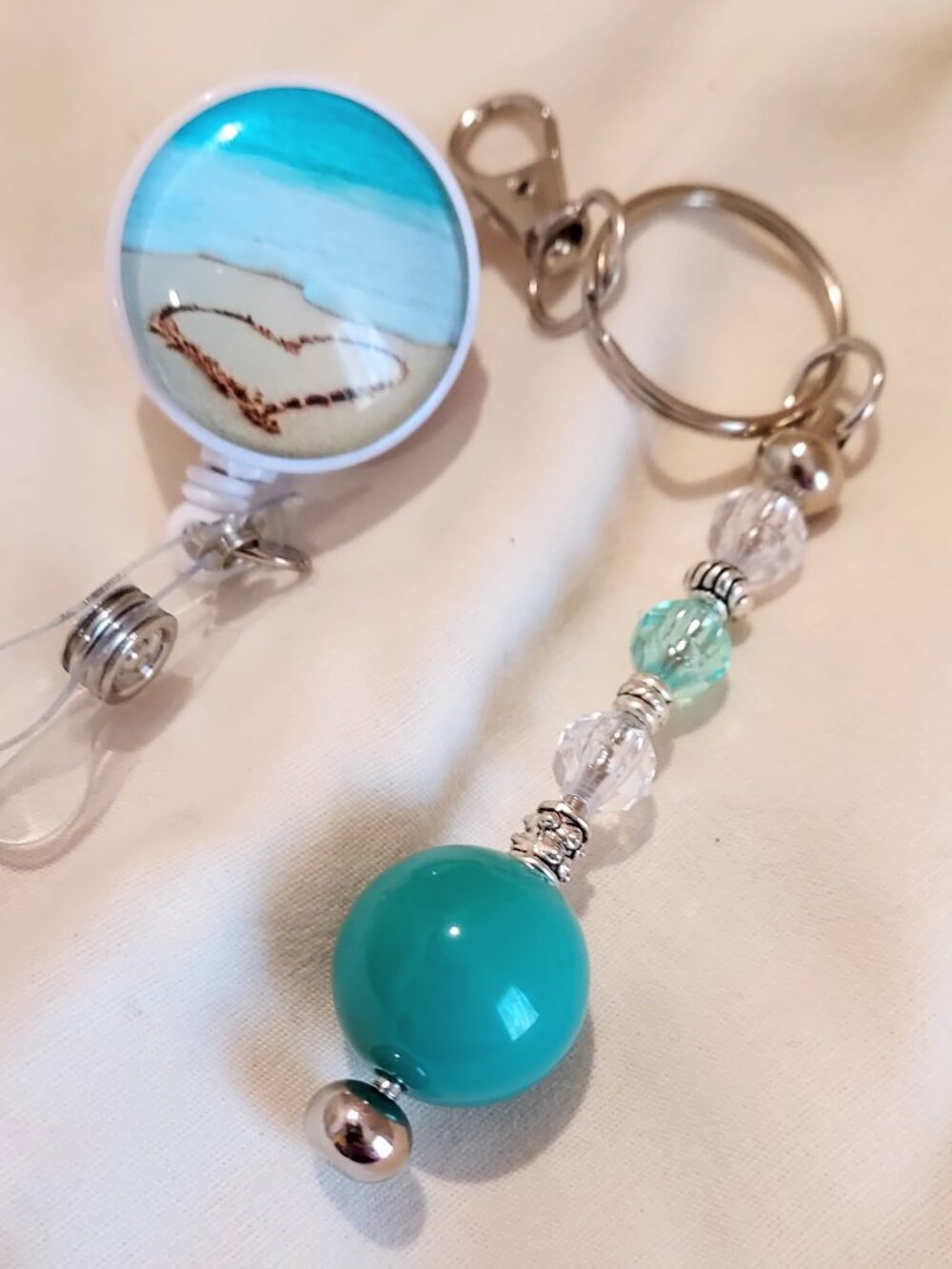 Beaded Fidget Badge Reel & Keychain | Heart on the Beach Sensory Gift